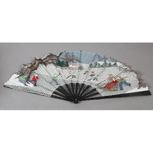 162 - Ann Collier: A large and unique handmade lace fan leaf created by Ann Collier, 20th century, the lea... 