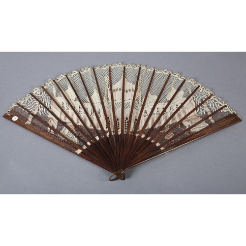 163 - Ann Collier: A large and unique handmade lace fan leaf created by Ann Collier, 20th century, the lea... 