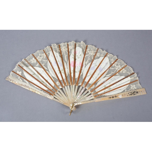 166 - Ann Collier: A unique handmade lace fan leaf created by Ann Collier, 20th century, the leaf with fou... 