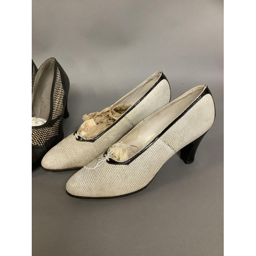 363 - A pair of pink leather mules, trimmed with silver leather labelled and trademarked for Hellstern, ma... 