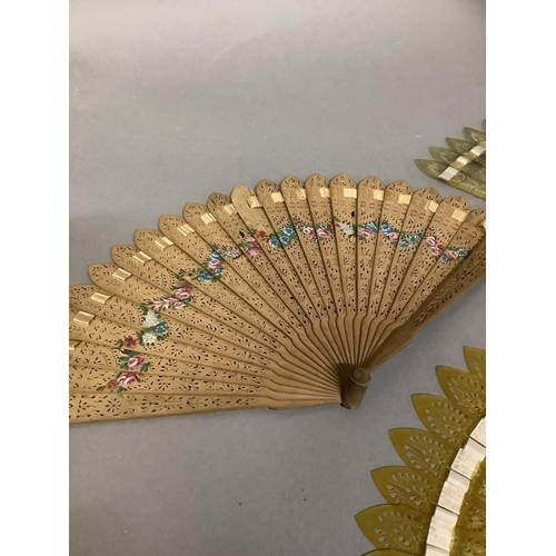 141 - Three early 19th century brisé fans, Jane Austen period, the first with original card tube, the fan ... 