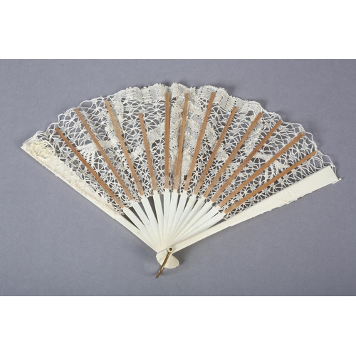 155 - Ann Collier: A unique handmade lace fan leaf created by Ann Collier, 20th century, the leaf worked w... 