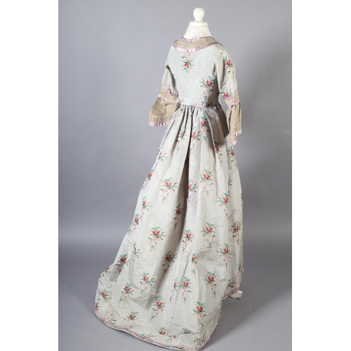 283 - A gown with paniers, 18th century altered for later fancy dress, elbow-length sleeves, a fine silk g... 