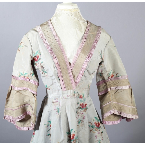 283 - A gown with paniers, 18th century altered for later fancy dress, elbow-length sleeves, a fine silk g... 