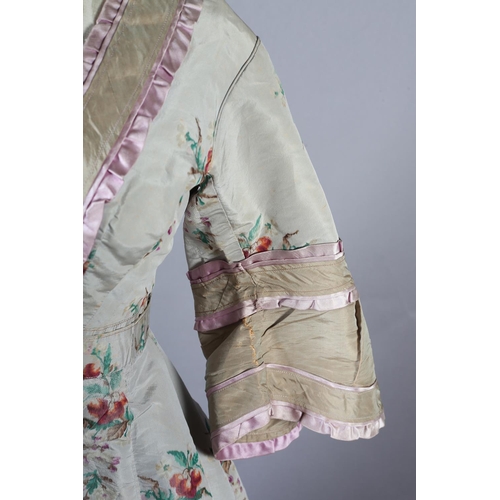 283 - A gown with paniers, 18th century altered for later fancy dress, elbow-length sleeves, a fine silk g... 