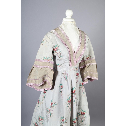 283 - A gown with paniers, 18th century altered for later fancy dress, elbow-length sleeves, a fine silk g... 