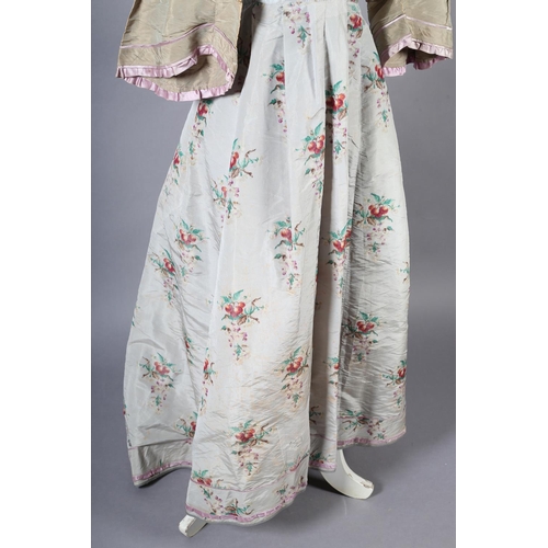 283 - A gown with paniers, 18th century altered for later fancy dress, elbow-length sleeves, a fine silk g... 