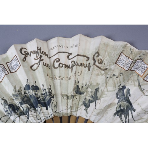 65B - The Grafton Fur Company, a large late 19th century fan with double paper leaf, mounted on simple woo... 