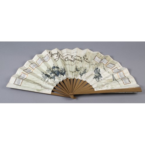 65B - The Grafton Fur Company, a large late 19th century fan with double paper leaf, mounted on simple woo... 