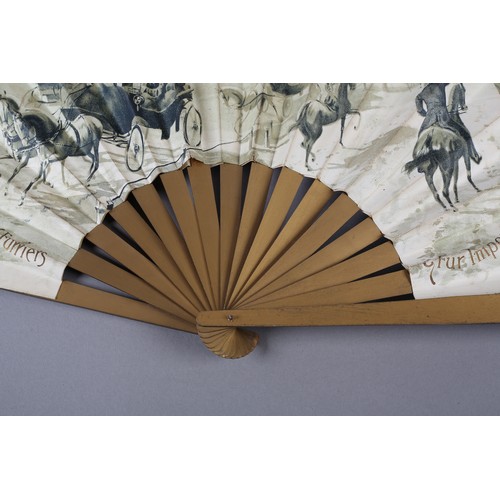 65B - The Grafton Fur Company, a large late 19th century fan with double paper leaf, mounted on simple woo... 