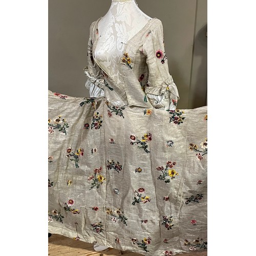 283 - A gown with paniers, 18th century altered for later fancy dress, elbow-length sleeves, a fine silk g... 