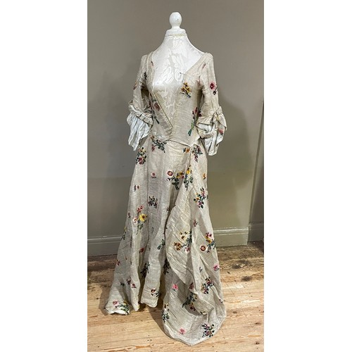 283 - A gown with paniers, 18th century altered for later fancy dress, elbow-length sleeves, a fine silk g... 