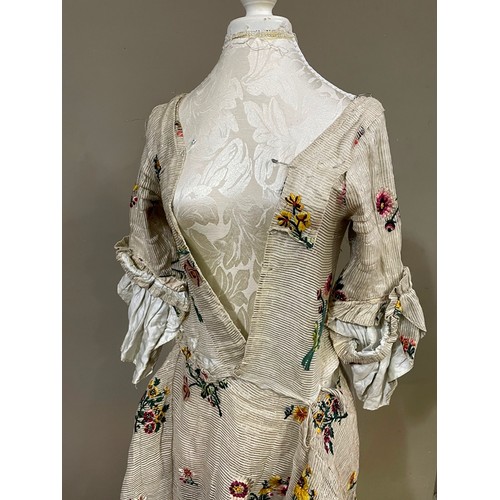 283 - A gown with paniers, 18th century altered for later fancy dress, elbow-length sleeves, a fine silk g... 