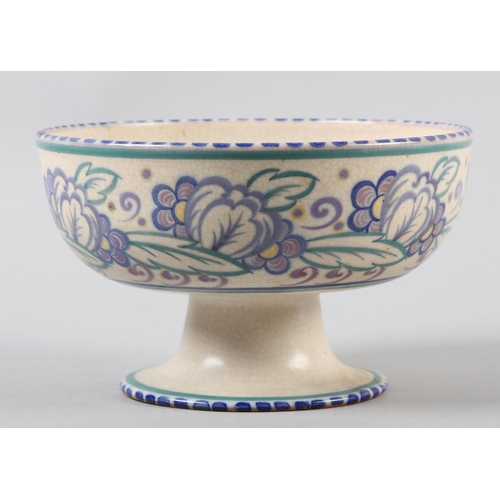 37 - A Carter Stabler Adams Poole pottery pedestal fruit bowl,  c.1930, red earthenware body and white sl... 