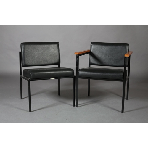 87 - A 1970s black leather-effect and teak elbow chair by F Tubular, New Bond St, Halifax, on black metal... 