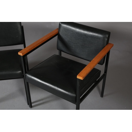 87 - A 1970s black leather-effect and teak elbow chair by F Tubular, New Bond St, Halifax, on black metal... 