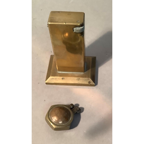 41 - A hexagonal brass lighter, each side with a convex halfpenny dated 1938, 4cm high approx; together w... 