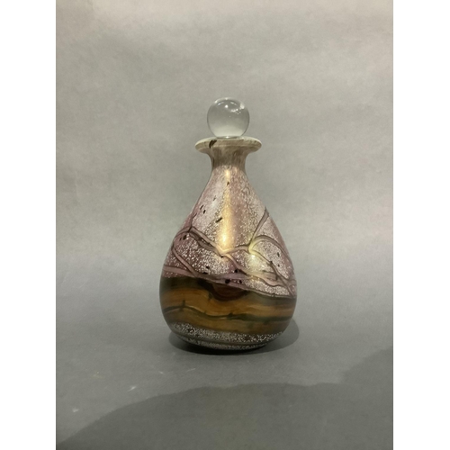 51 - A Gozo glass scent bottle with clear glass spherical stopper, the ovoid body of opalescent aubergine... 