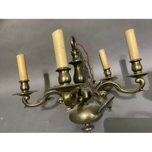 170 - A brass five light ceiling light with matching twin light wall sconce