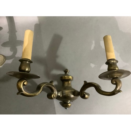 170 - A brass five light ceiling light with matching twin light wall sconce