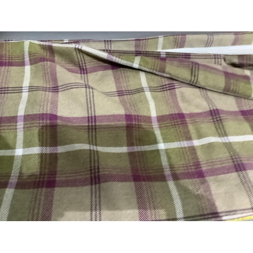 171 - A pair of tartan curtains in olive green and purple