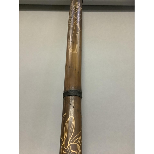 9 - An Aboriginal bamboo rain maker, 202cm long