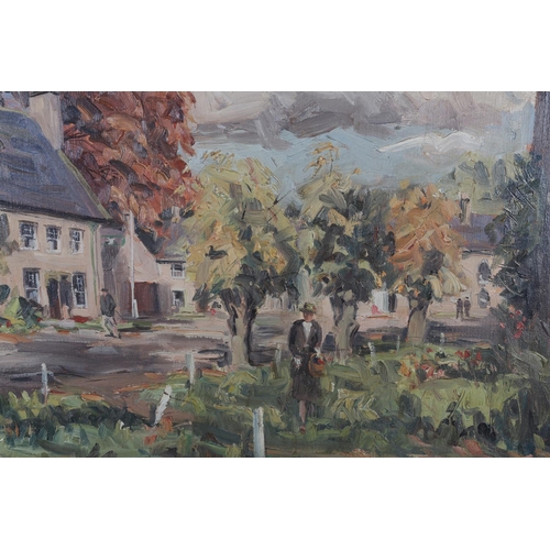 307 - ARR Angus Rands (1922-1985), Ripley, North Yorkshire, village street scene with figures, oil on canv... 