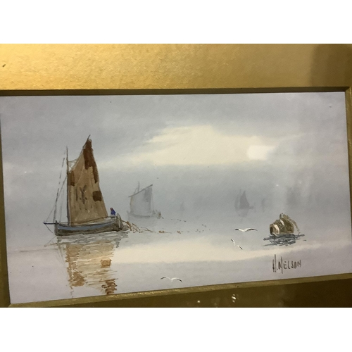 326 - H. Nelson seascapes with shipping, watercolour and gouache, signed to lower right, 10cm by 17cm, a p... 