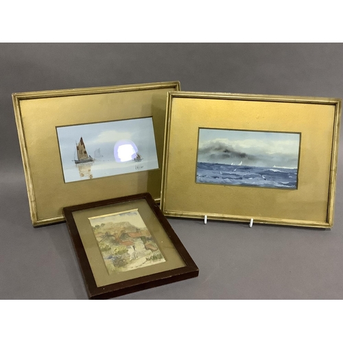 326 - H. Nelson seascapes with shipping, watercolour and gouache, signed to lower right, 10cm by 17cm, a p... 