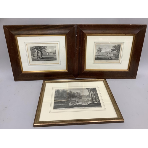 334 - 19th century engravings, Studley Royal (2) and Harewood, Yorkshire in mahogany frames Yorkshire (3)