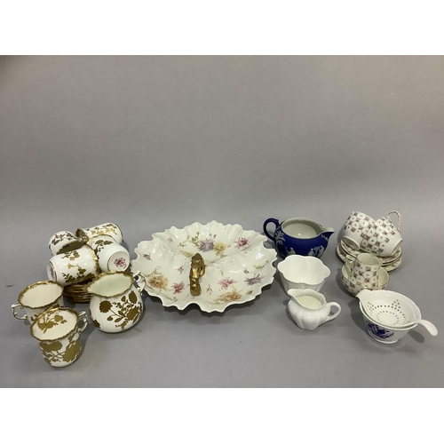 140 - Hammersley china in white and gilt, triple hors d'oeuvres dish, rose decorated tea for two set etc