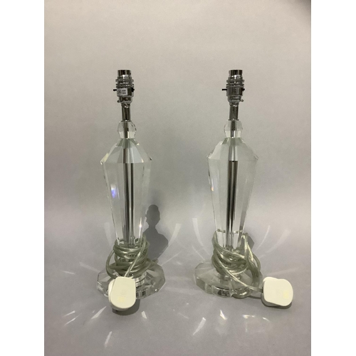 192 - A pair of clear perspex table lamps with shades