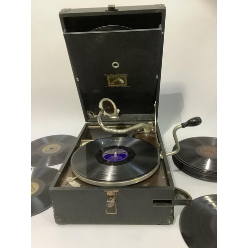 193 - His Masters Voice wind up gramophone model no. 101 together with a quantity of 78 records