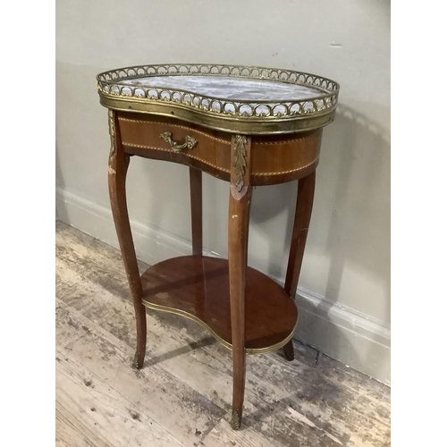 346 - A French style kidney shaped occasional table with marble top and gilt metal gallery, drawer to the ... 