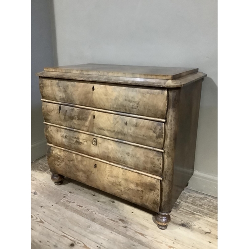 349 - A 19th century Continental walnut chest having raised tablet surface and chamfered rim above four gr... 