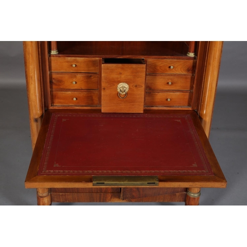 372 - A Continental walnut secetaire-a-abbatant with black marble surface, having a frieze drawer above a ... 