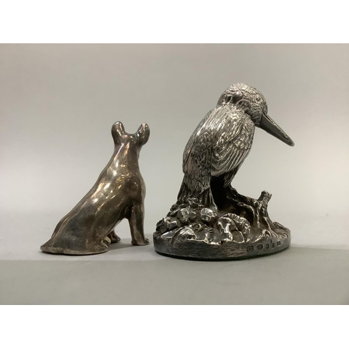 222 - A silver kingfisher, .925 export mark and a silver Staffordshire dog