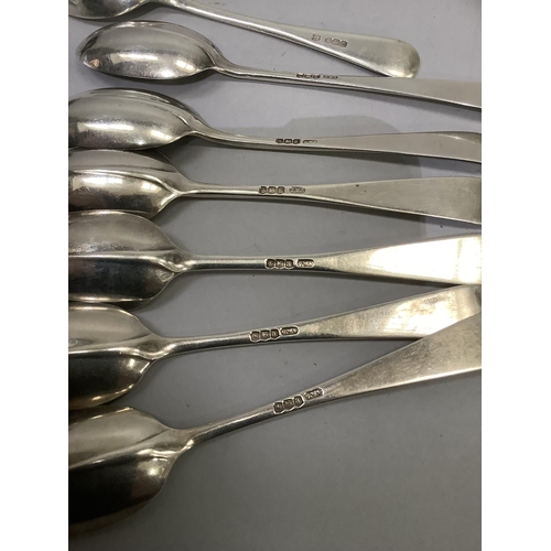 232 - A quantity of 20th century silver teaspoons, spoon and pusher and a preserve spoon, total approximat... 