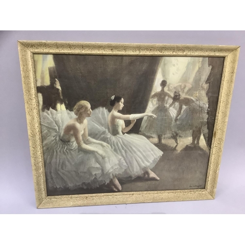 318 - A vintage print after Laura Knight of ballerinas, 42cm by 52cm