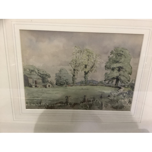 319 - Neil Taylor circa 1920-1975, 'Between showers', farmstead and trees, watercolour, titled, signed and... 