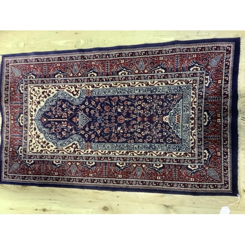 397 - Modern Caucasian prayer rug having a blue prayer niche with hanging lantern and flowers on an ivory ... 