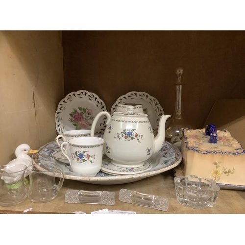 70 - Shelley teapot, hot water jug, two cups and saucers, two plates, two pot stands together with a chin... 