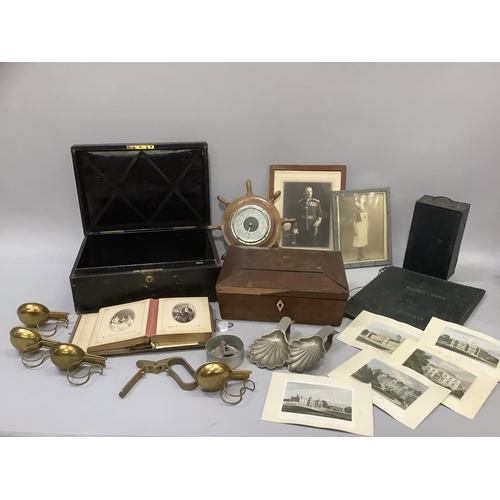 81 - Victorian leather photograph album containing a variety of photographs, 19th century box without fit... 