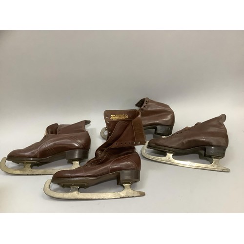 58 - Two pairs of brown leather boots and ice skates