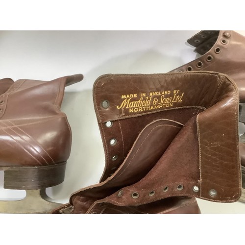 58 - Two pairs of brown leather boots and ice skates
