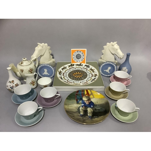 154 - An Austrian china harlequin set of six coffee cups and saucers, a Doulton individual teapot, sugar a... 