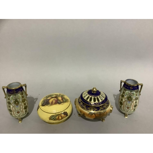 155 - A pair of Noritake vases, a Noritake pot pourri dish and an Aynesley dish and cover