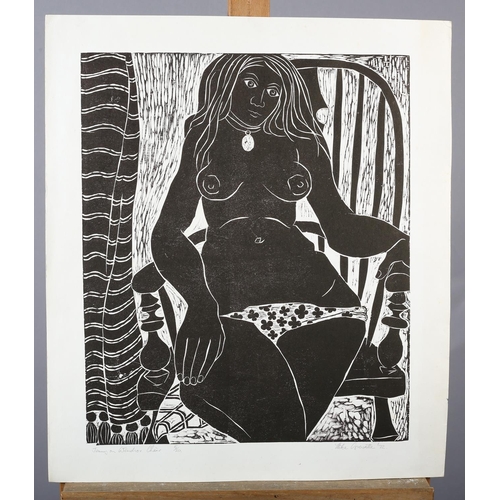 92 - ARR After Mike Grevatte (b.1943), Jenny on Windsor Chair, woodcut, monochrome, limited edition 5/20,... 