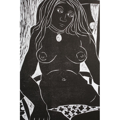 92 - ARR After Mike Grevatte (b.1943), Jenny on Windsor Chair, woodcut, monochrome, limited edition 5/20,... 