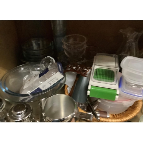 129 - A collection of kitchen ware including cafetieres, water jugs, cruets, egg separator, mini grater, p... 